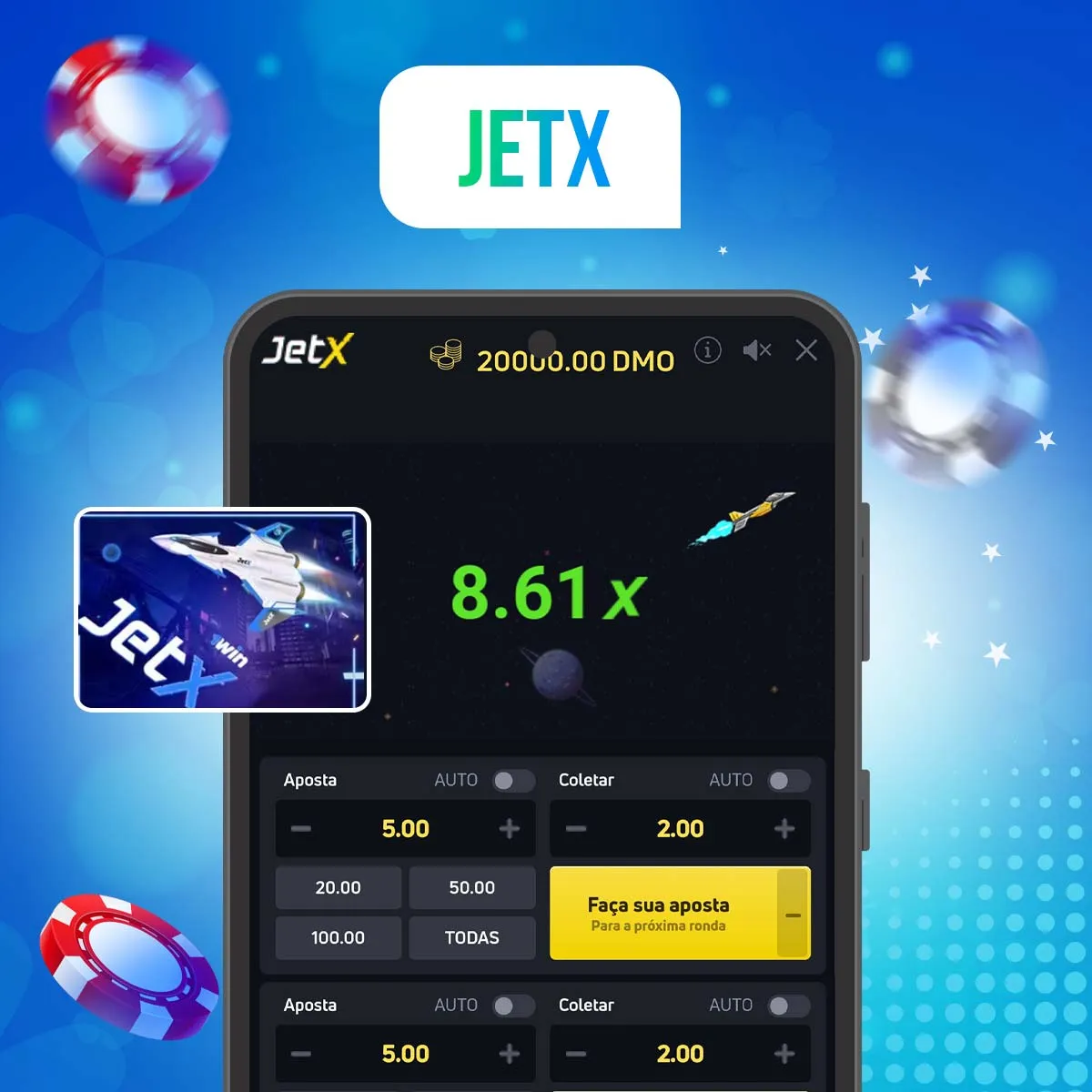 O popular jogo JetX no cassino do aplicativo móvel 1win Brasil