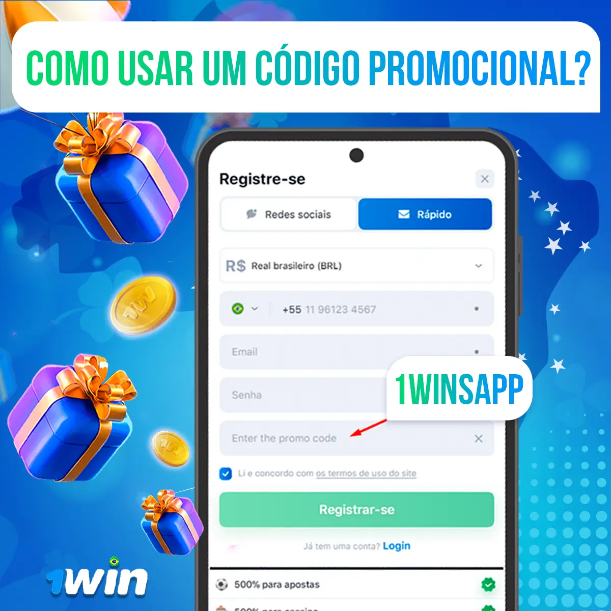 Como faço para usar um código promocional 1Win?